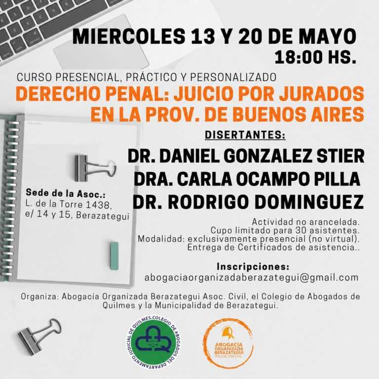 Brindarán un curso sobre Juicio por Jurados en la provincia de Buenos Aires