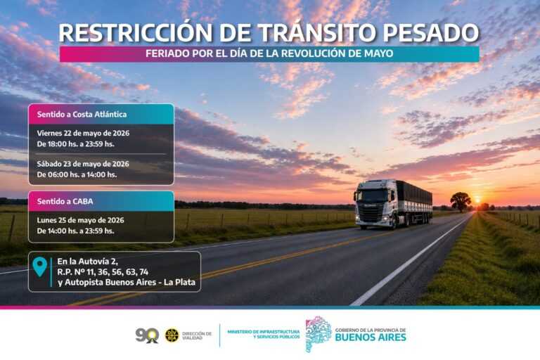 Restricción de tránsito pesado por el Día de la Revolución de Mayo