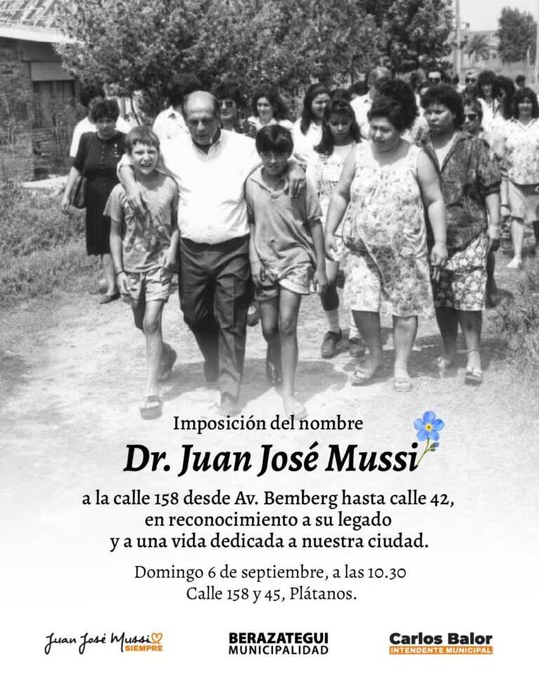 A 39 años del triunfo que lo llevó por primera vez a la Intendencia de Berazategui habrá un gran homenaje a Juan José Mussi en Plátanos