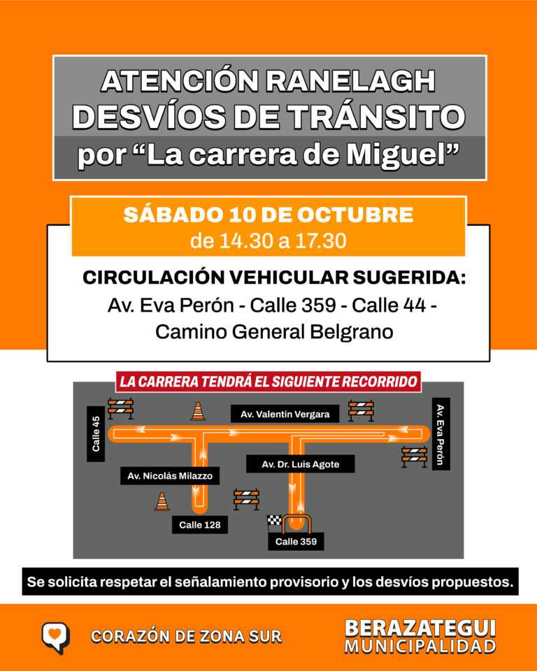 Desvíos de tránsito por “La Carrera de Miguel”